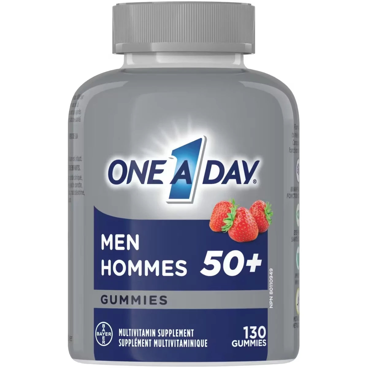 Gummies multivitamines One A Day® pour hommes de 50 ans et plus – gummies multivitamines Formule avancée avec soutien immunitaire et complexe B, conçus avec des vitamines et des minéraux pour les hommes de 50 ans et plus, 130 gummies