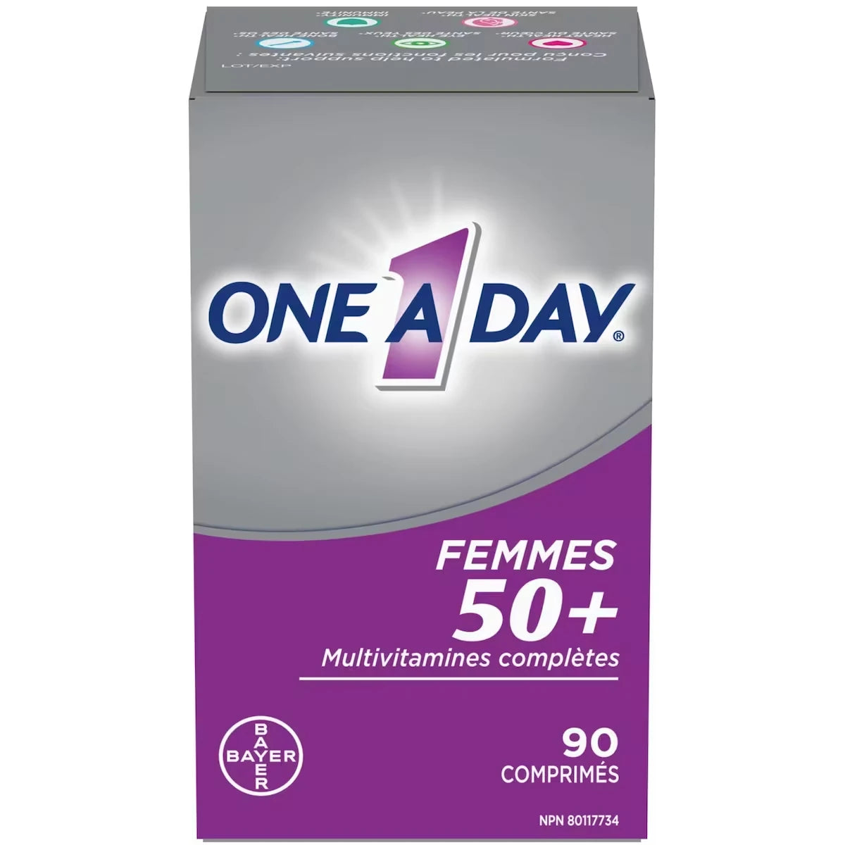 Multivitamines One A Day pour femmes de 50 ans et plus – Vitamines quotidiennes pour femmes avec vitamines A, B6, B12, C, D et E, biotine, calcium, magnésium et zinc; favorisent la fonction immunitaire, la santé osseuse et plus encore