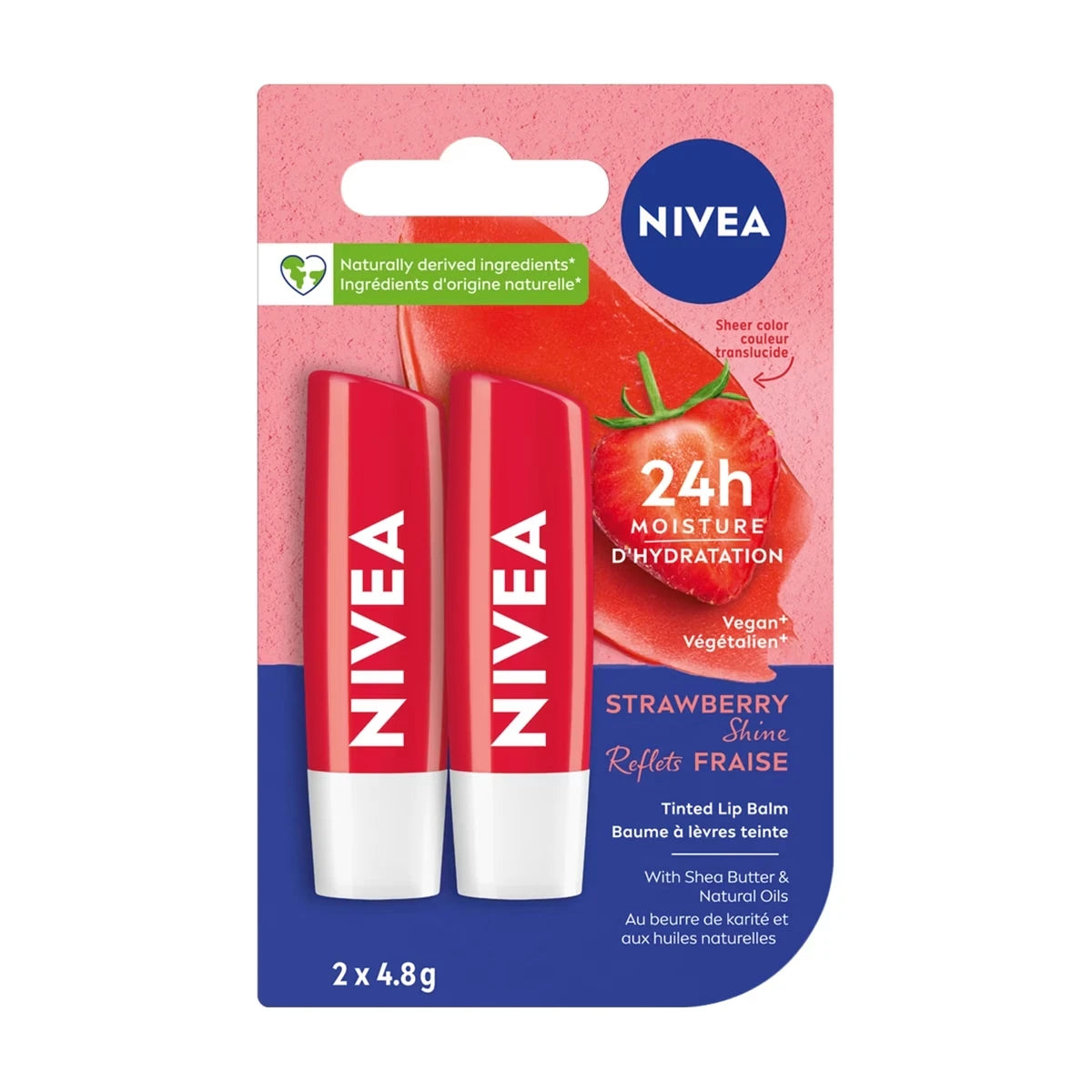 Strawberry Shine Lip Balm, Tinted Lip Balm With Glossy Colour, Provides 24Hr Hydration, Lip Moisturizer For Dry Lips, (2 X 4.8G)