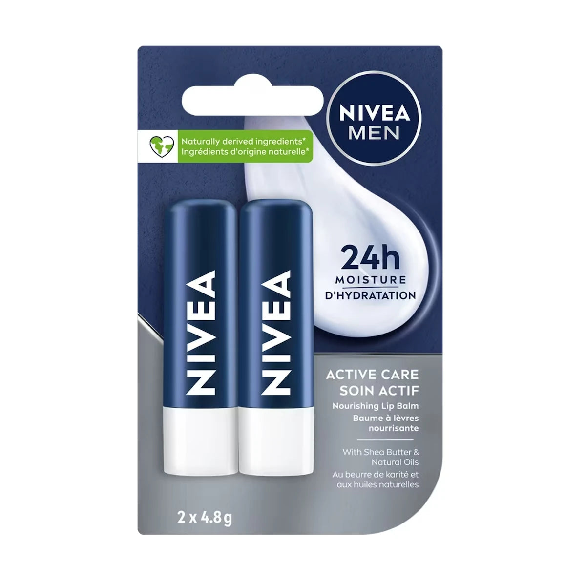 Men Active Care Lip Balm, 24Hr Hydration, Enriched With Shea Butter, Non-Greasy, No Residue (2 X 4.8G)