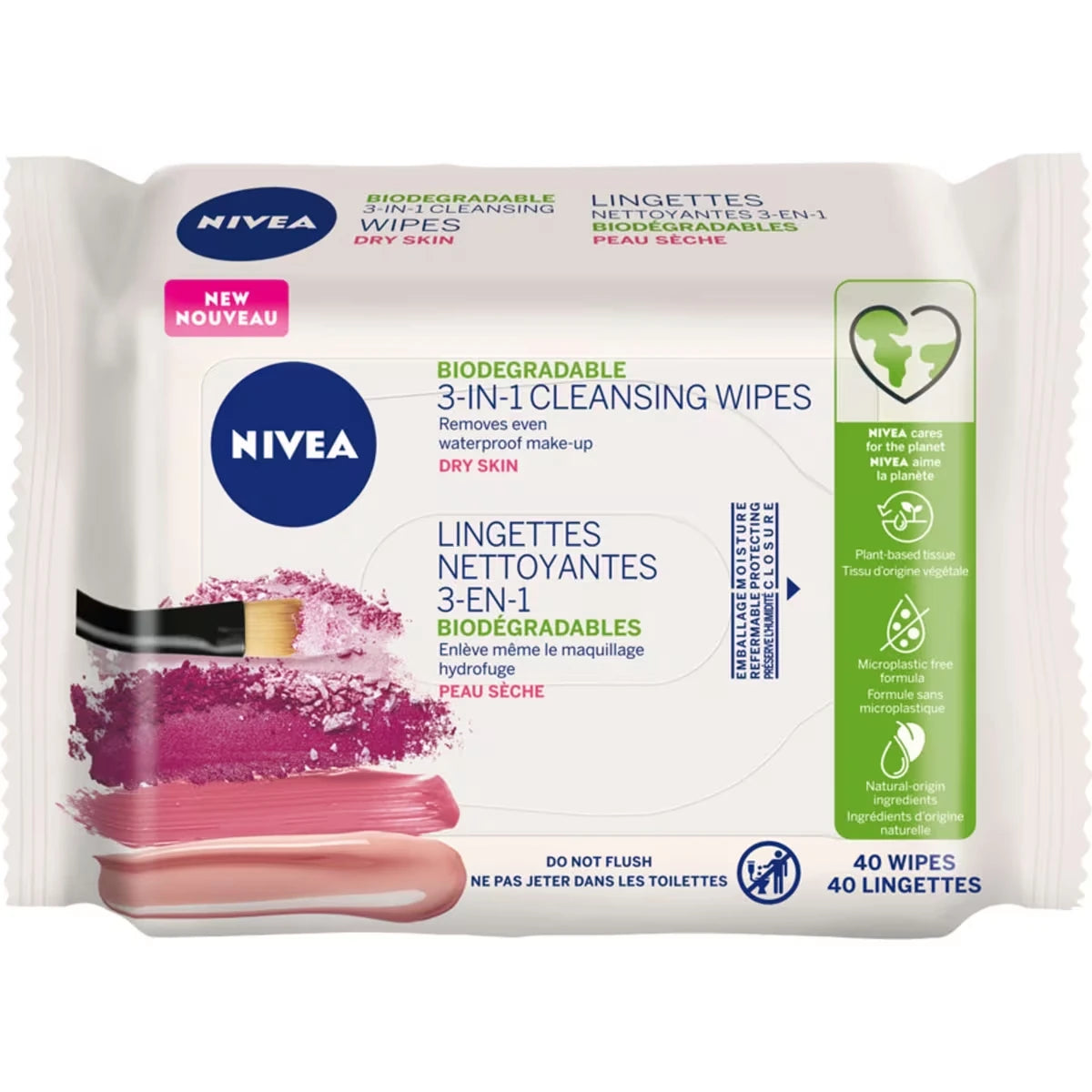3-In-1 Gentle Face Cleansing Wipes Dry And Sensitive Skin, 40 Count