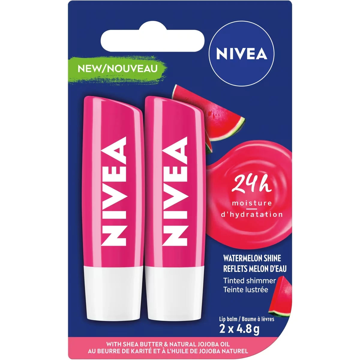 Watermelon Shine Lip Balm, Tinted Lip Balm With Shea Butter & Natural Oils For 24Hr Moisture, Watermelon Scent, Lip Moisturizer For Dry Lips, (2 X 4.8G)