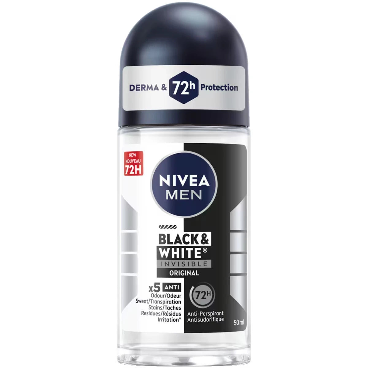 Déodorant antisudorifique 72 h à bille Black & White Invisible, Original