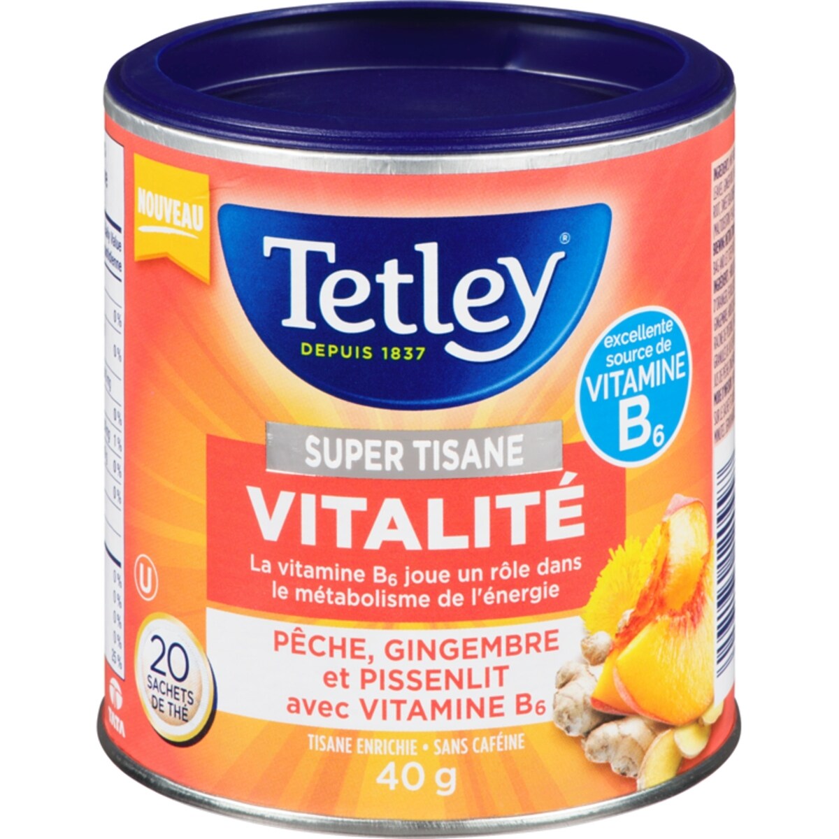 Super supplément de thé pêche gingembre Dan avec vitamine B6