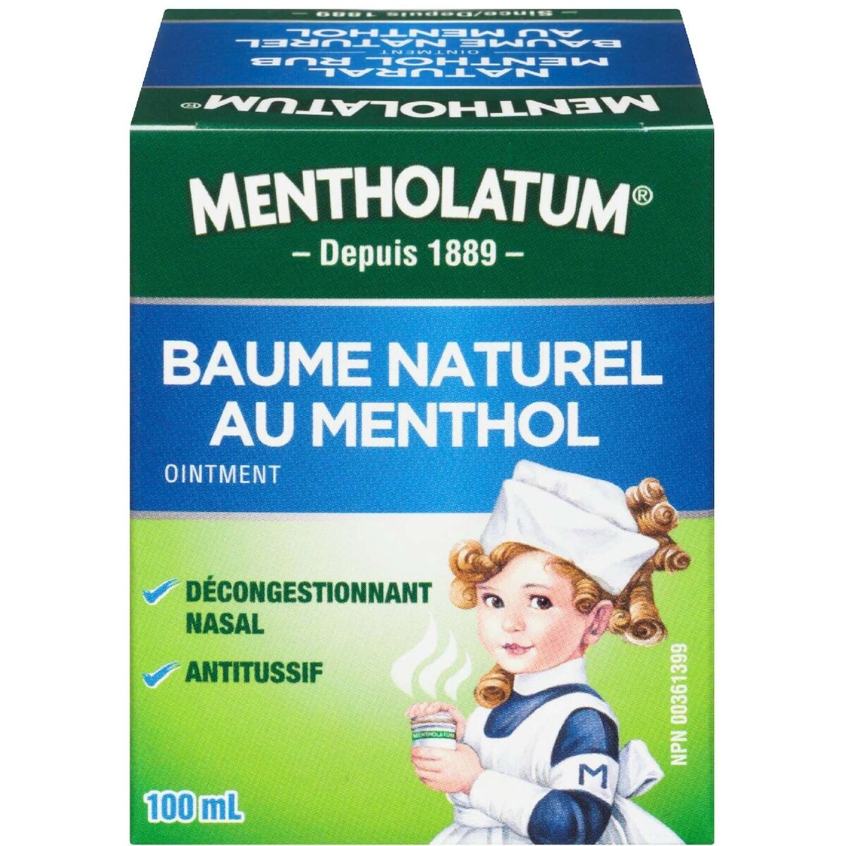 Onguent à friction au menthol naturel, friction à vaporiser, antitussif et décongestionnant nasal