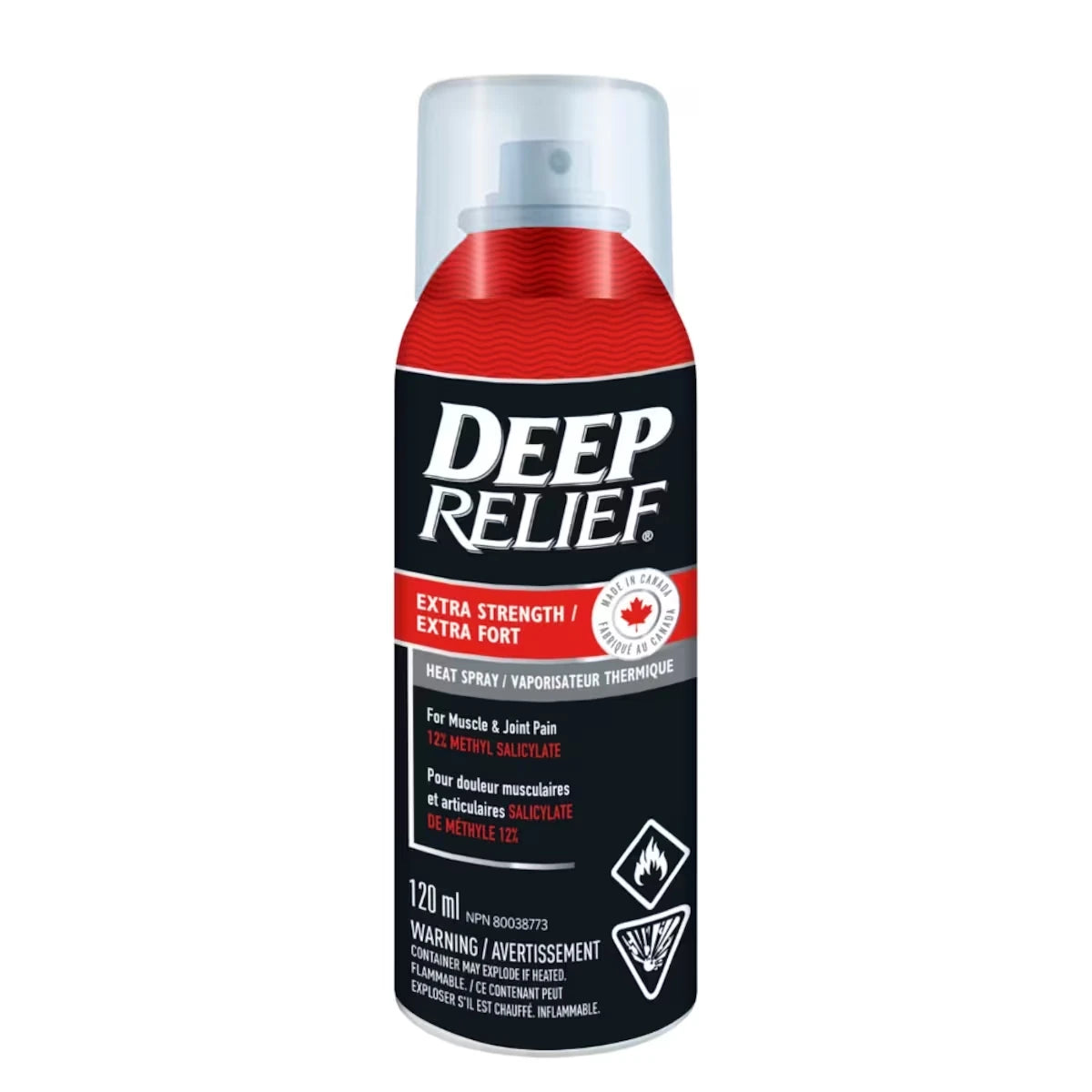 Spray chauffant extra fort Soulagement profond | Soulagement rapide de la douleur musculaire et articulaire | Thérapie thermique pénétrante | Formule non grasse à séchage rapide | Fabriqué au Canada – 120 ml