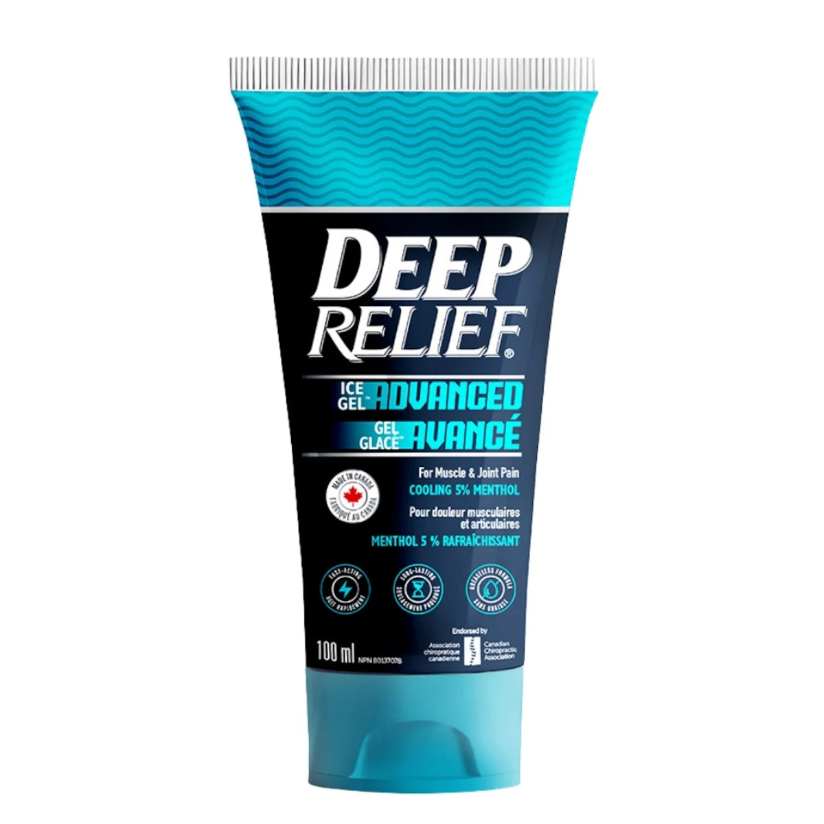 Gel glacé avancé | Soulagement rapide et rafraîchissant de la douleur musculaire et articulaire | Formule à 5 % de menthol | Non gras, absorption rapide | Fabriqué au Canada – 100 ml