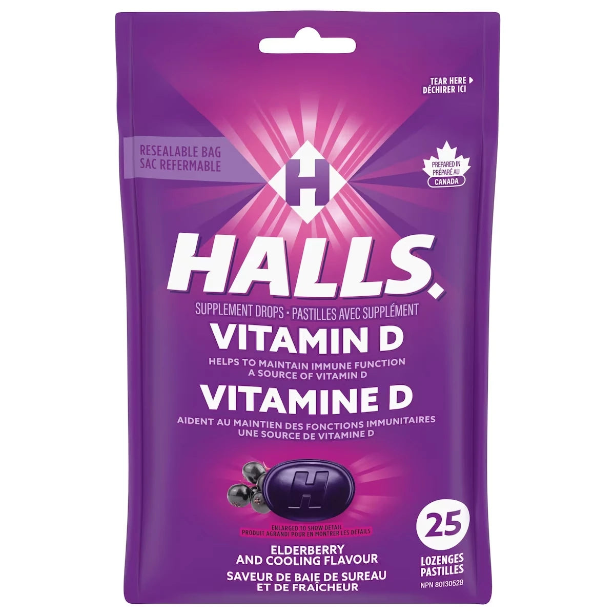 Pastilles avec supplément de vitamine D, emballage de 25 pastilles