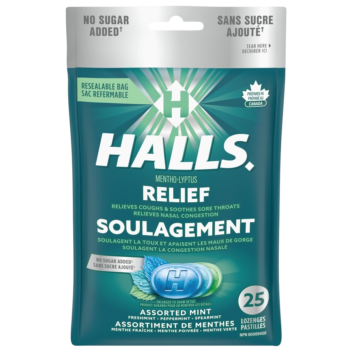 HALLS Soulagement avec Mentho-Lyptus Menthes assorties, 25 pastilles