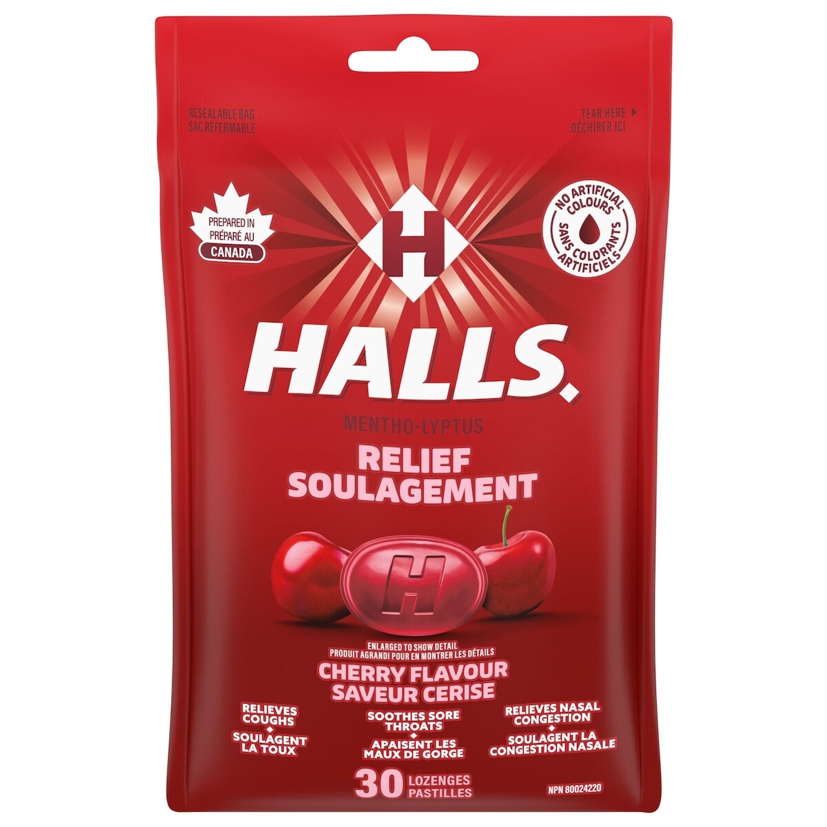 HALLS Soulagement avec Mentho-Lyptus Saveur Cerise, 30 pastilles