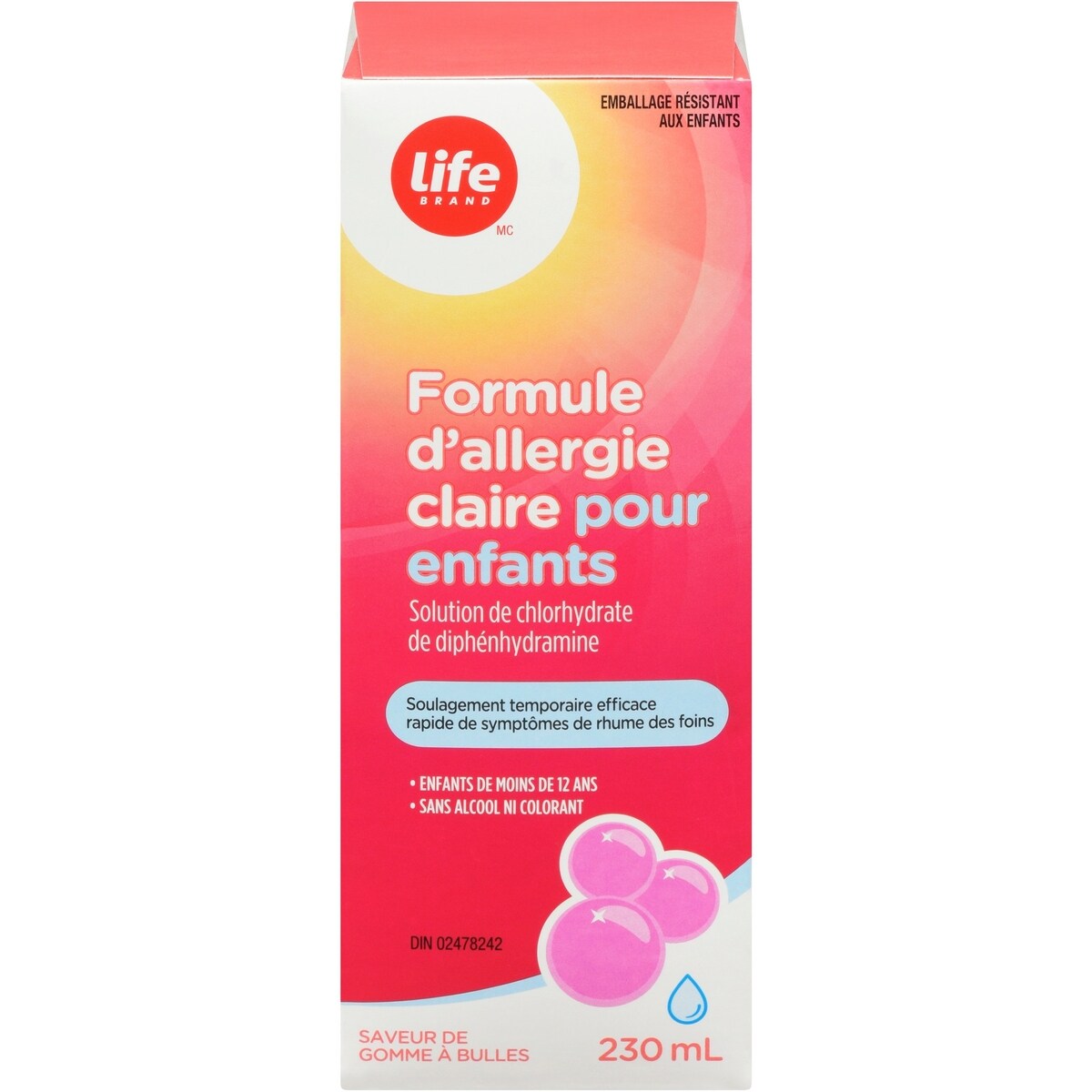 Formule d’allergie claire pour enfants 6.25mg