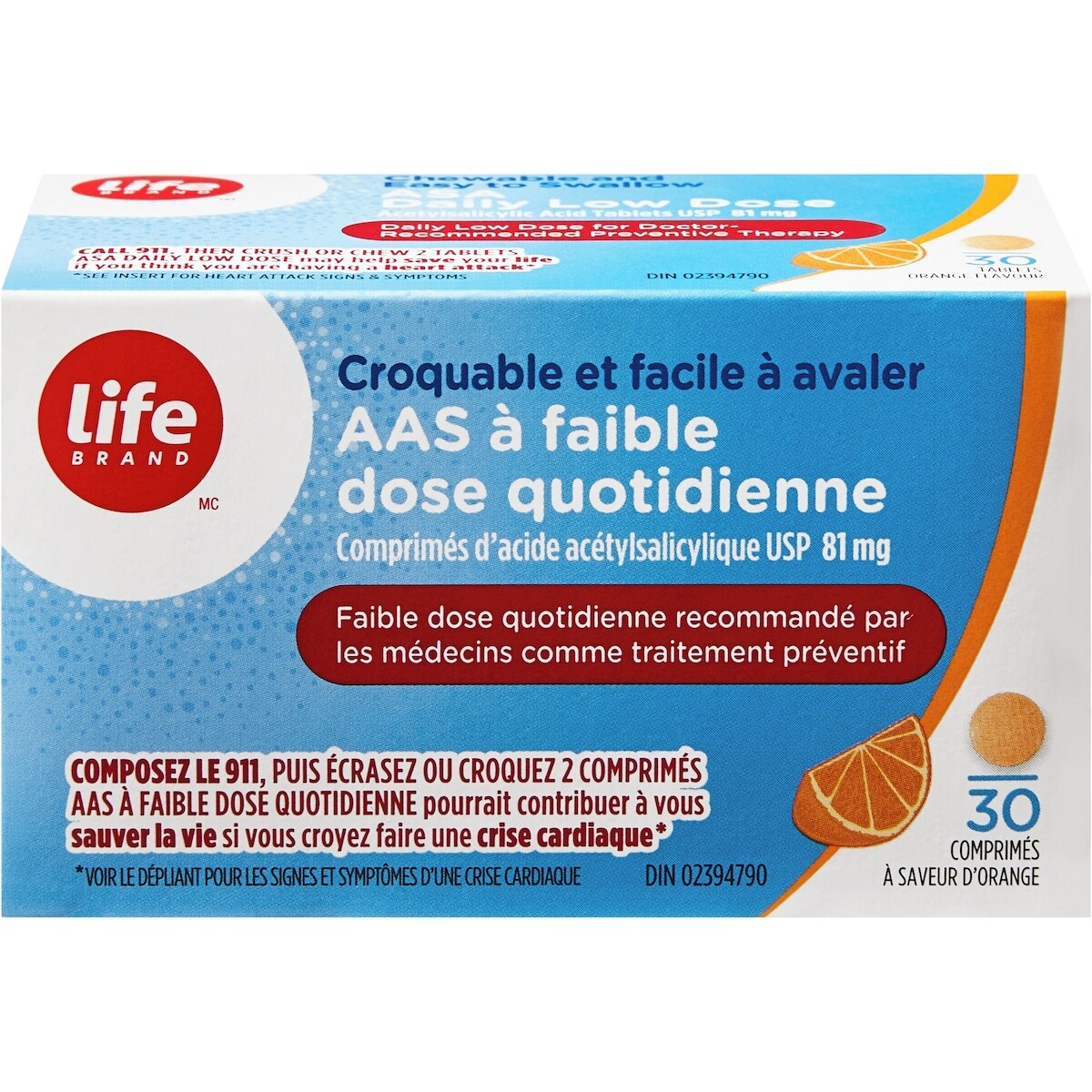 AAS À FAIBLE DOSE QUOTIDIENNE
Comprimés d’acide acétylsalicylique USP
