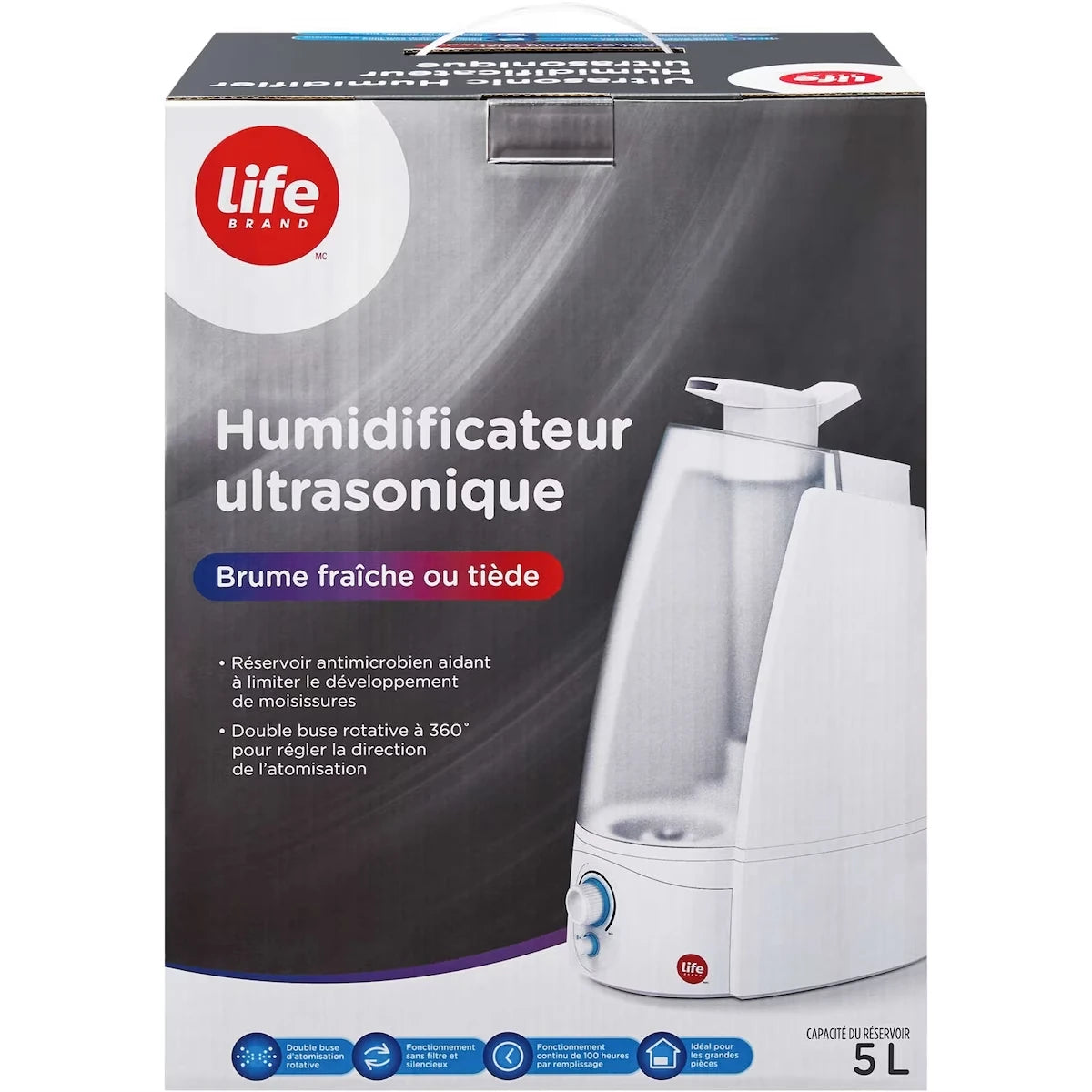 Humidificateur ultrasonique brume fraîche ou tiéde 5L