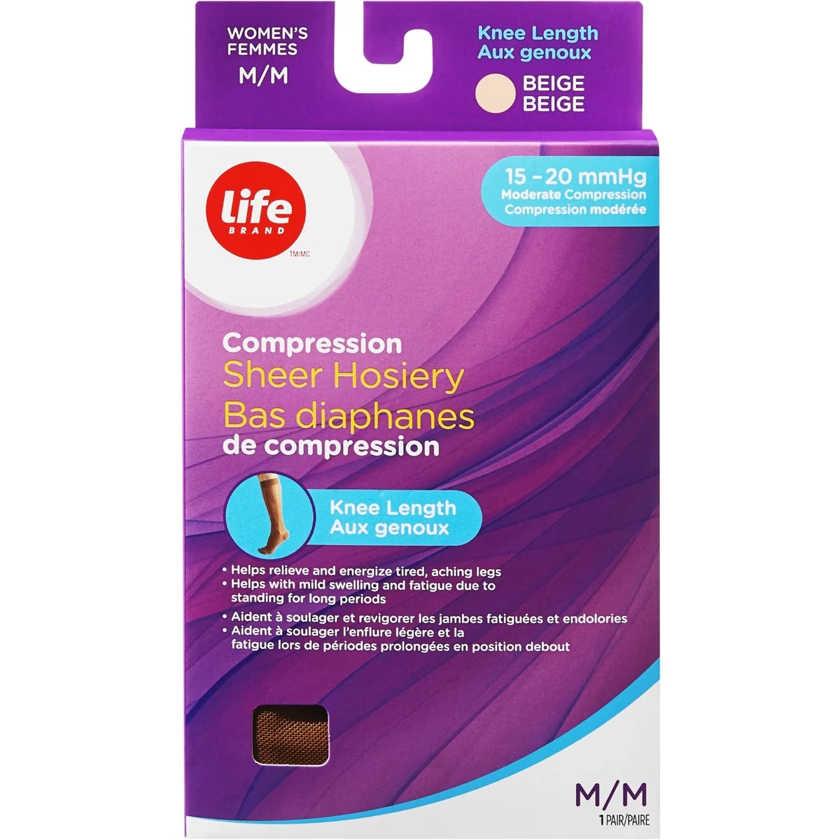 Bas diaphane de compression aux genoux M 15-20