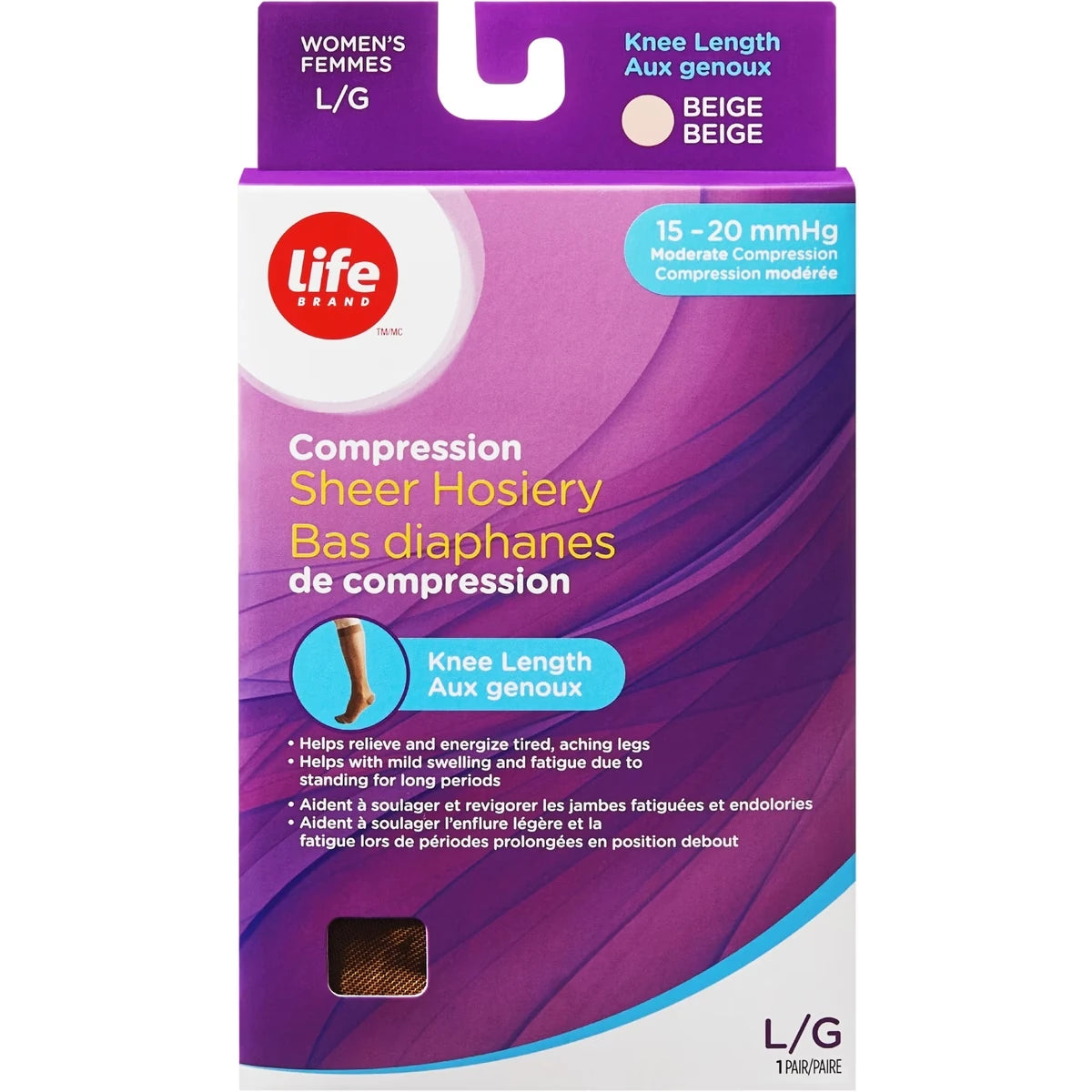Bas diaphane de compression aux genoux L 15-20