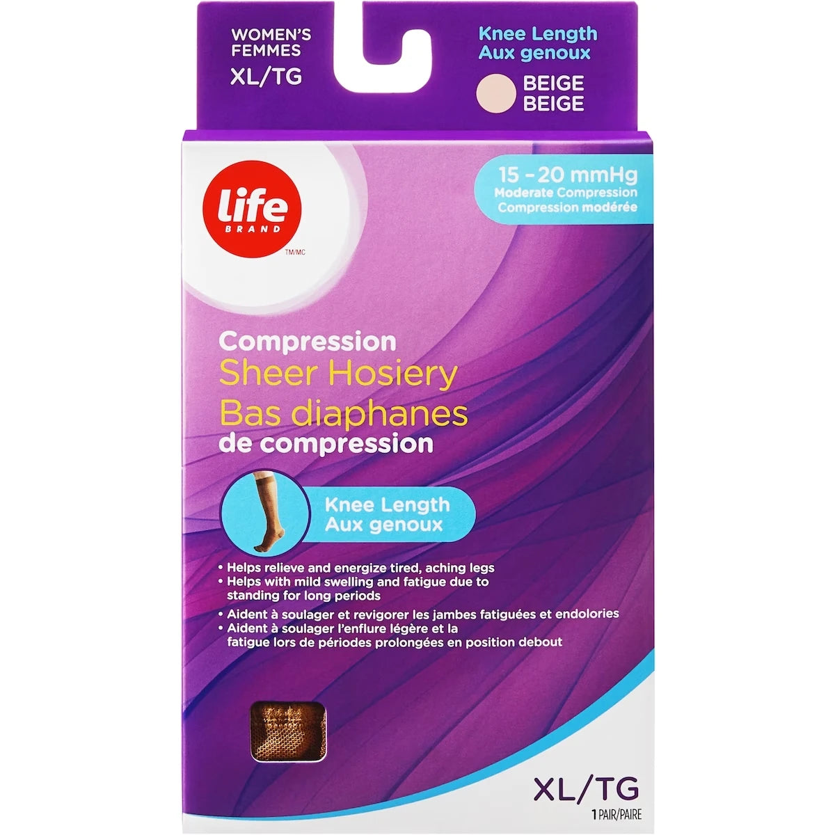 Bas diaphane de compression aux genoux  XL 15-20