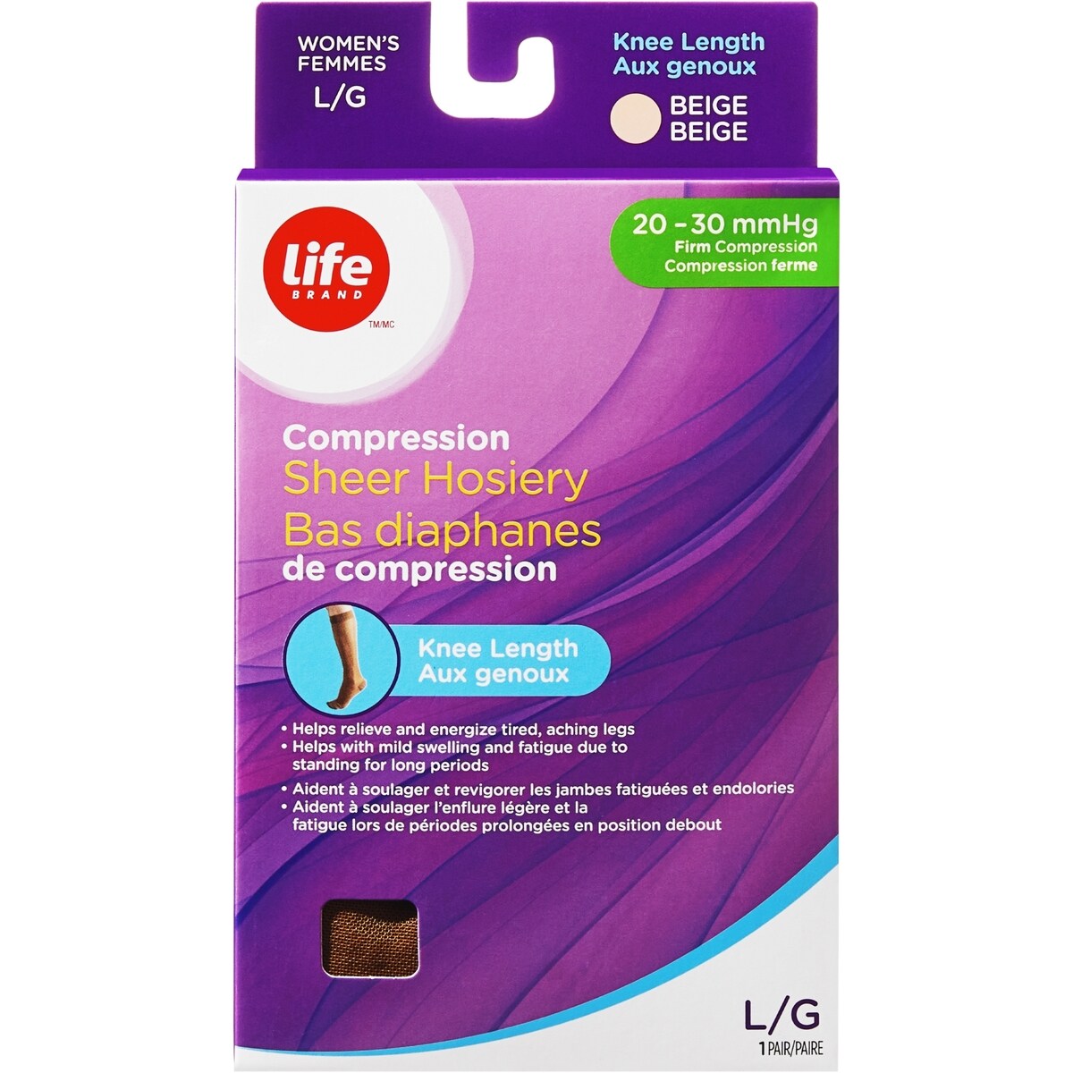 Bas diaphane de compression aux genoux  L 20-30