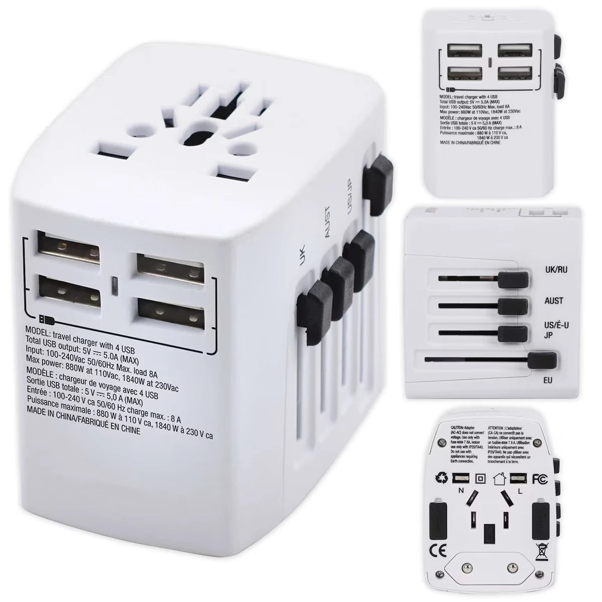 Qb : Adaptateur Universel De Voyage, 3 Ports USB Type C
