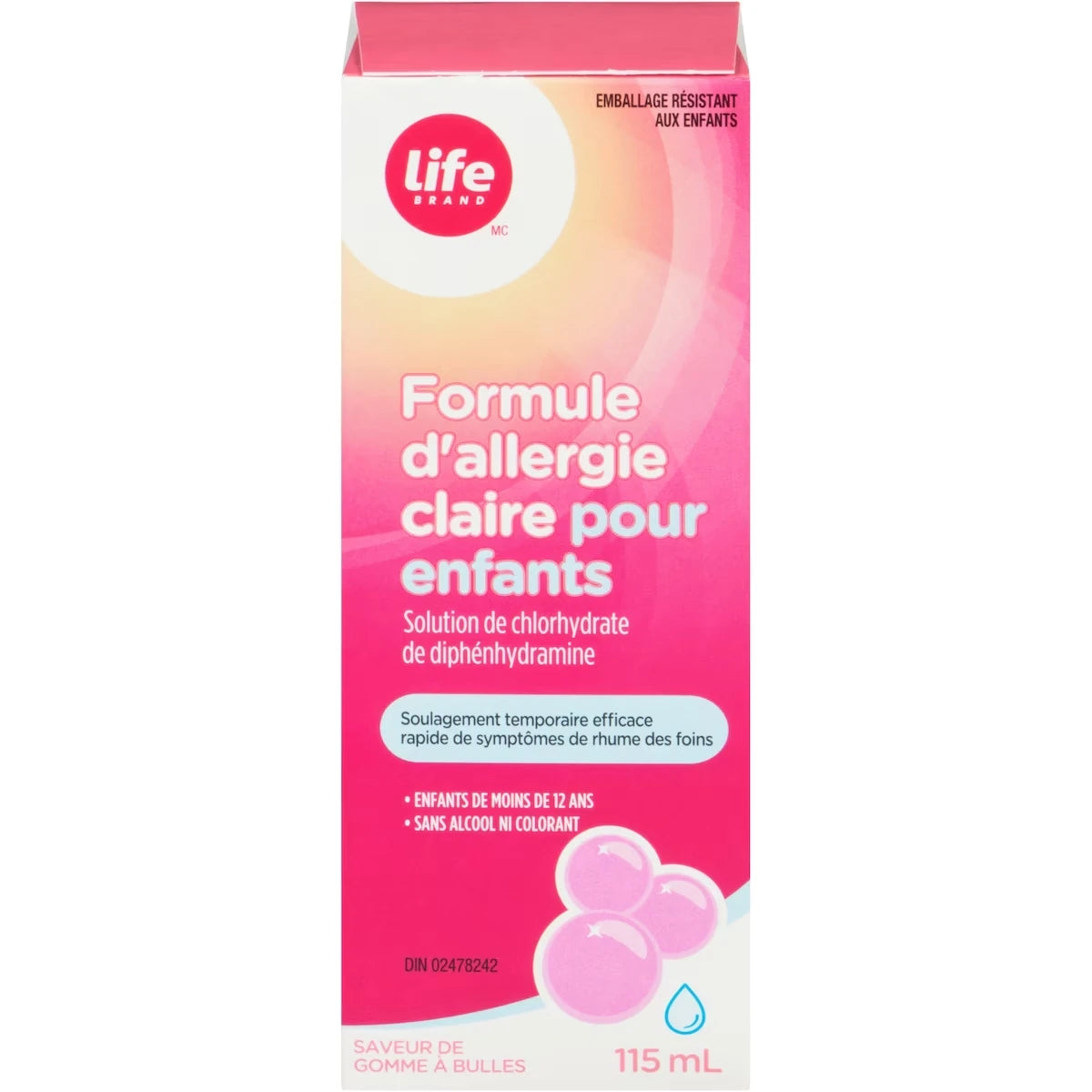 Formule d’allergie claire pour enfants 6.25mg