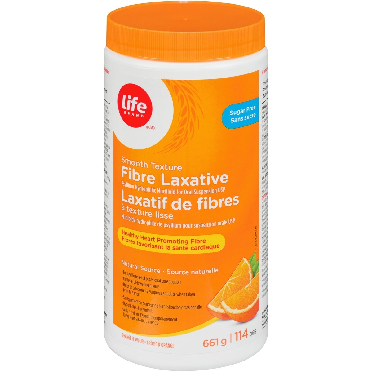 Laxatif de fibres à texture lisse  sans sucre arôme d'orange 114 doses