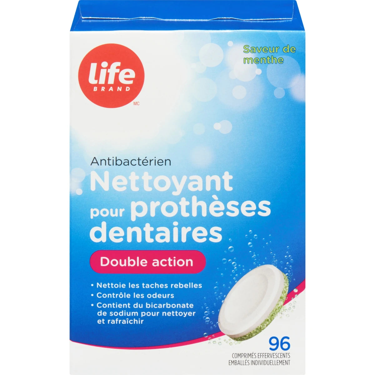Les comprimés Nettoyant pour prothèses dentaires Double Action
