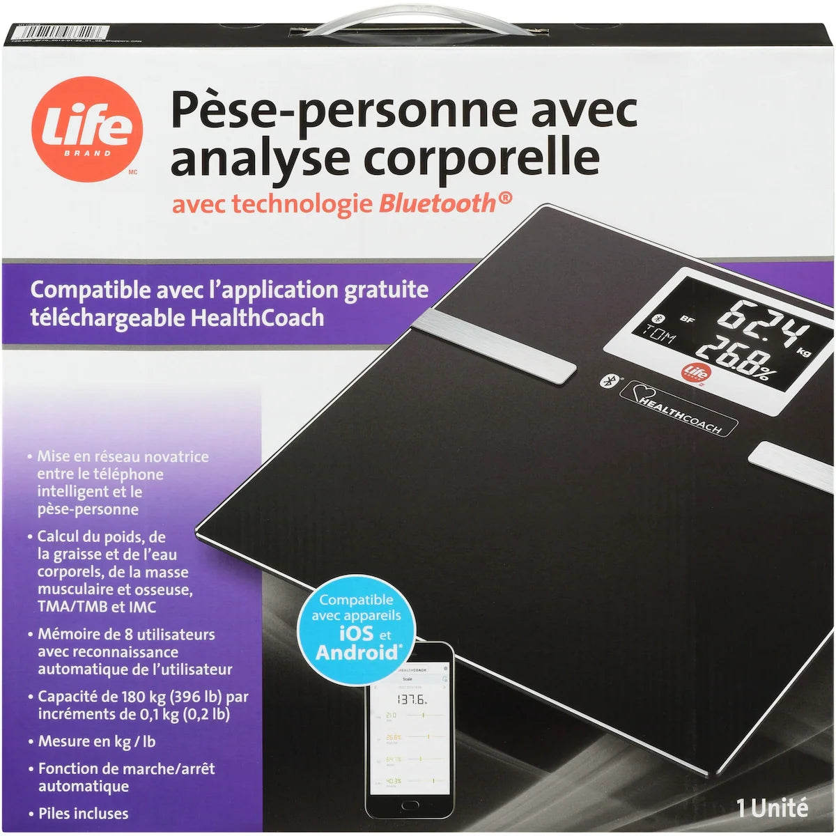 Pèse-personne avec analyse corporelle avec technologie Bluetooth®