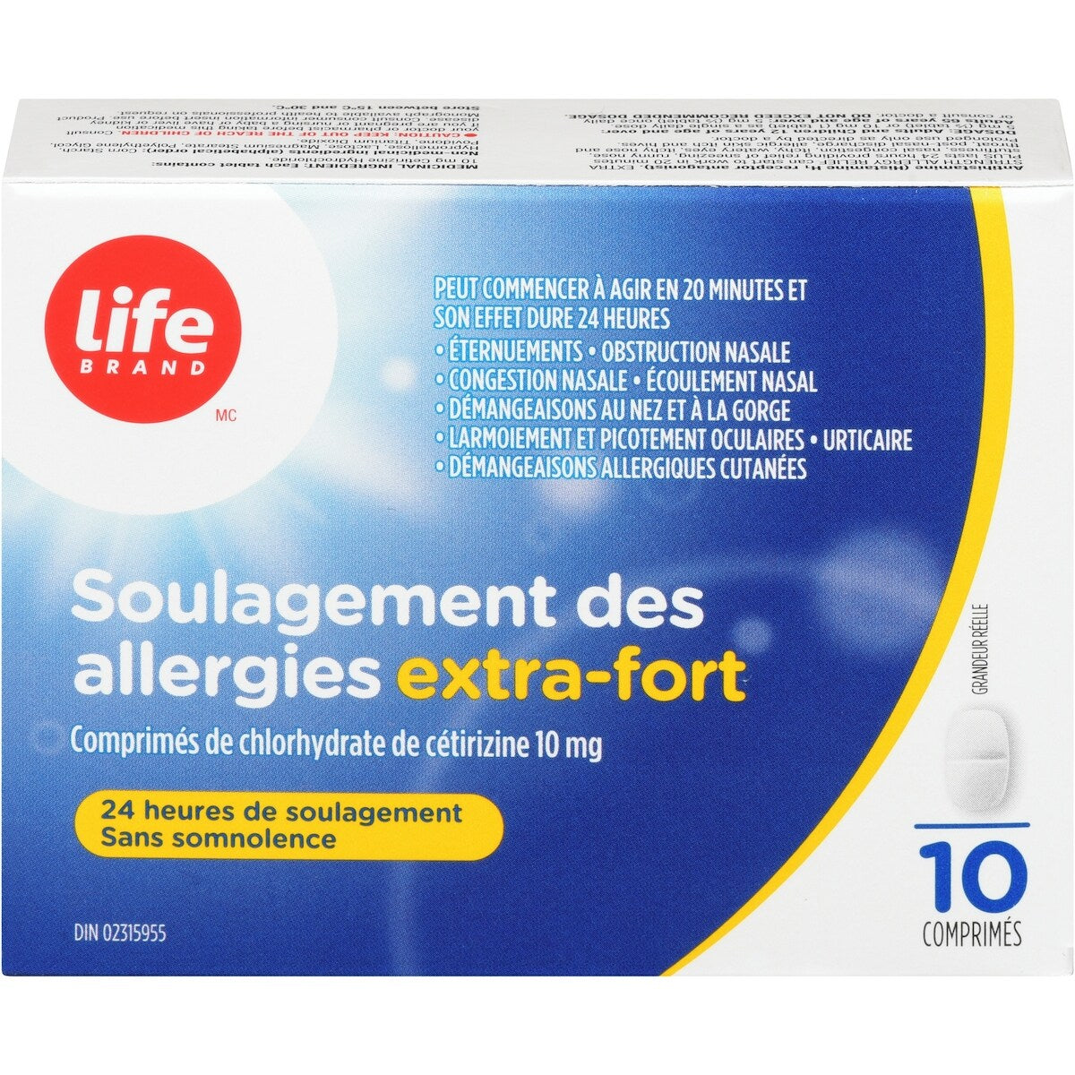 SOULAGEMENT DES ALLERGIES EXTRA FORT
Comprimés de chlorhydrate de cétirizine, USP