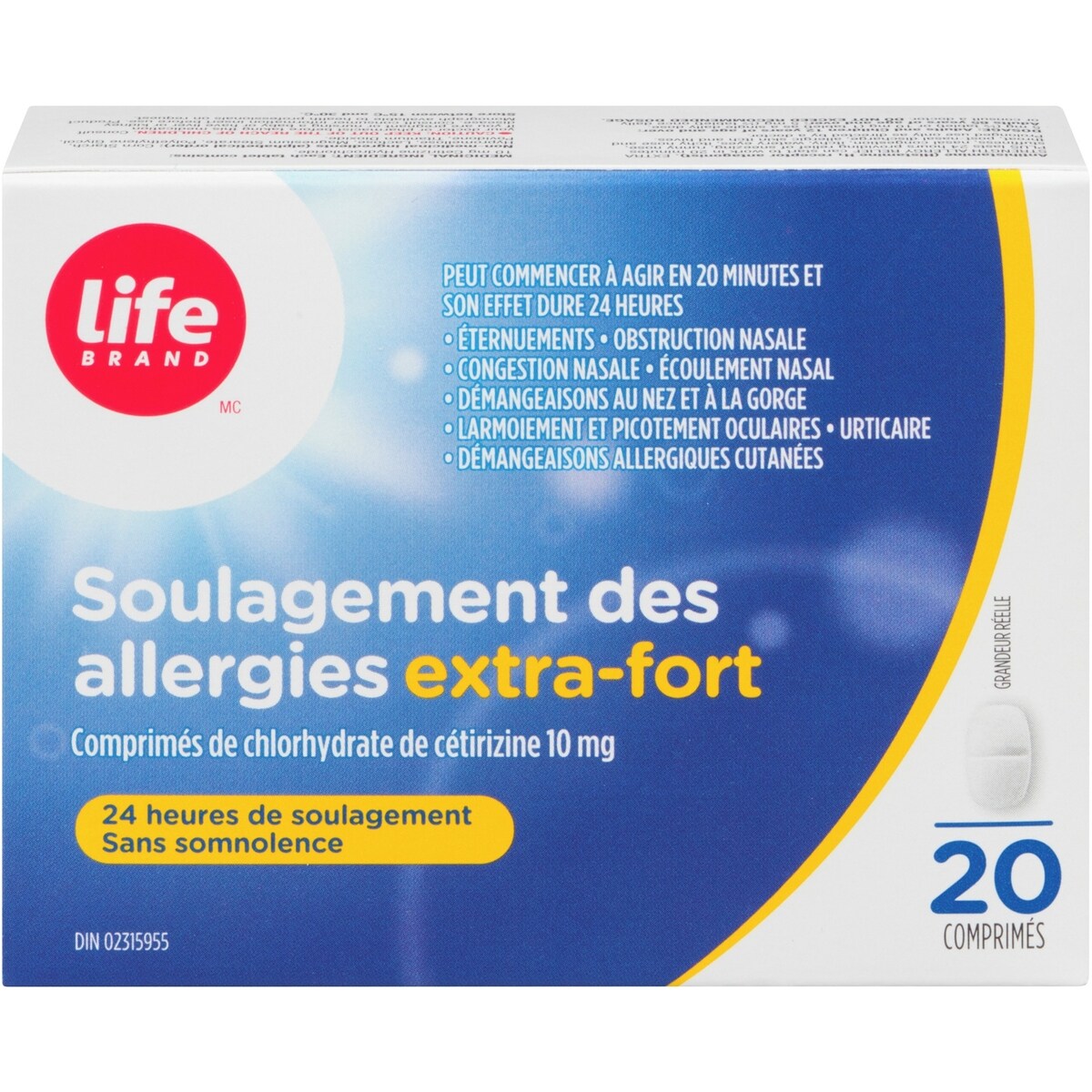 SOULAGEMENT DES ALLERGIES EXTRA FORT
Comprimés de chlorhydrate de cétirizine, USP