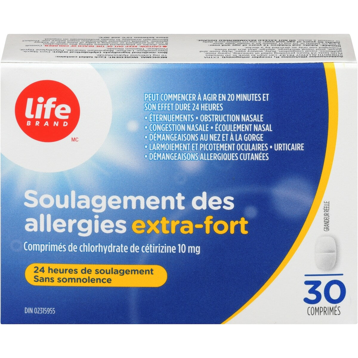 SOULAGEMENT DES ALLERGIES EXTRA FORT
Comprimés de chlorhydrate de cétirizine, USP