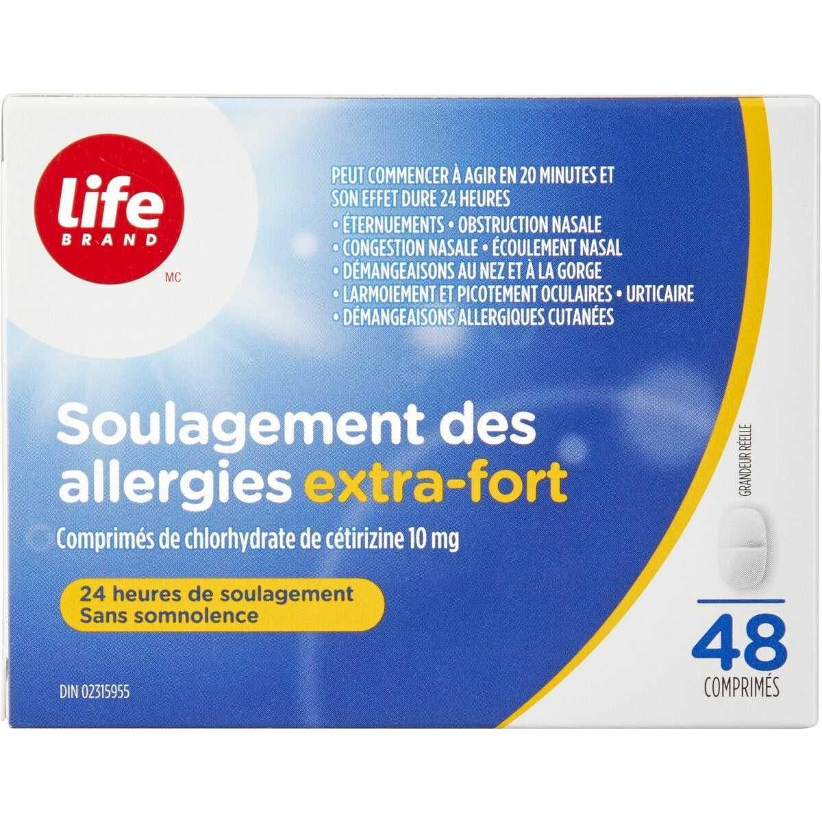 SOULAGEMENT DES ALLERGIES EXTRA FORT
Comprimés de chlorhydrate de cétirizine, USP