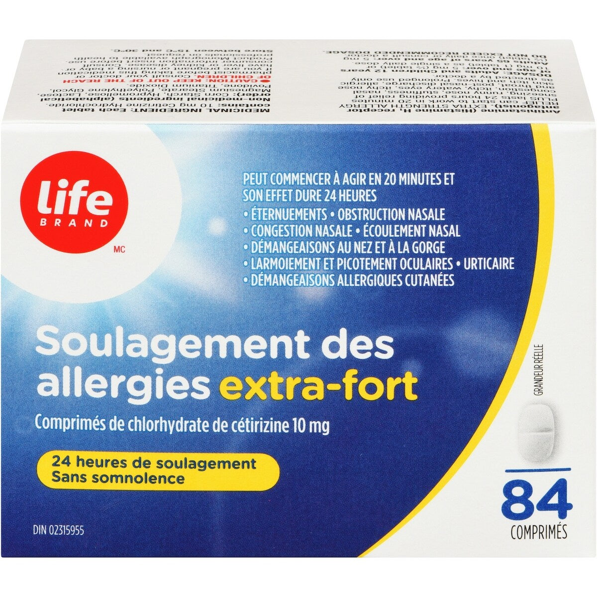 SOULAGEMENT DES ALLERGIES EXTRA FORT
Comprimés de chlorhydrate de cétirizine, USP