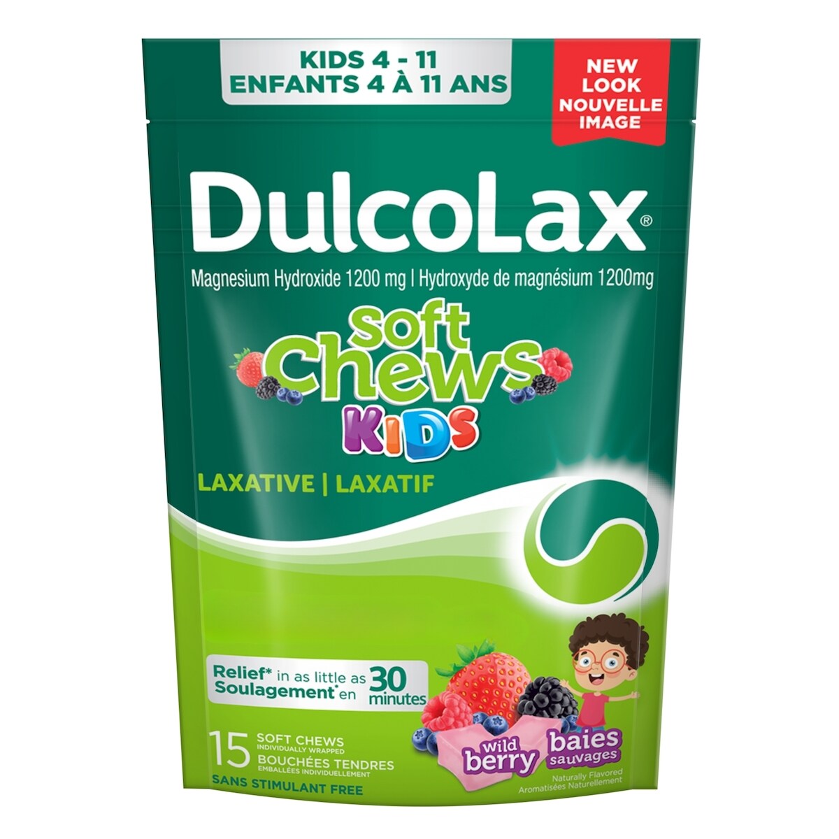 Soft Chews Kids, Laxatif Pour Un Soulagement En Douceur De La Constipation Occasionnelle, Pour Les Enfants De 4 Ans Et Plus, V�G�Talien, Sans Stimulant, Sans Gluten, Baies Sauvages, 15 Unit�S