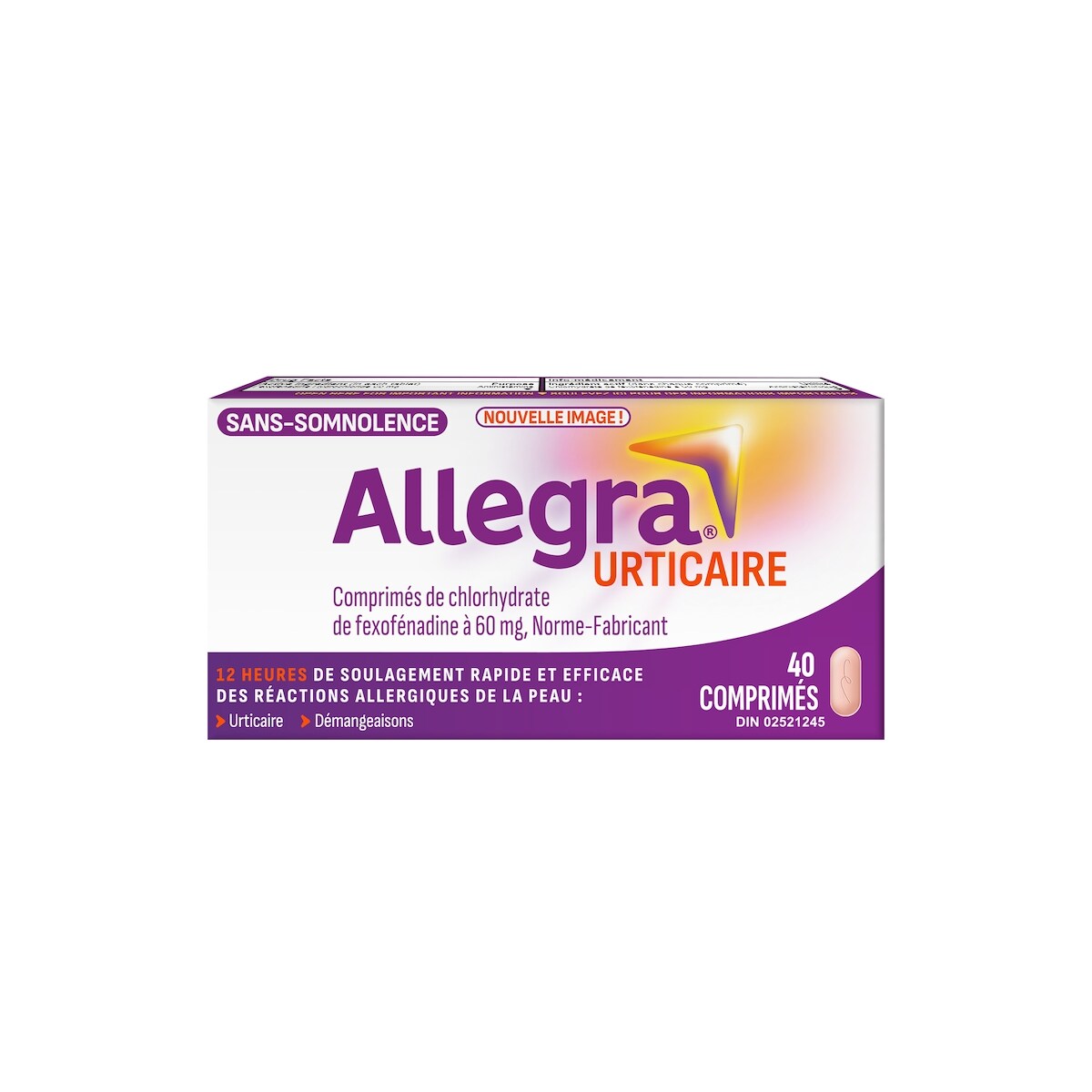 Urticaire, 12 heures de soulagement des démangeaisons dues à l'urticaire, sans somnolence, 60 mg de chlorhydrate de fexofénadine antihistaminique, adultes et enfants, 12 ans et plus, 40 comprimés