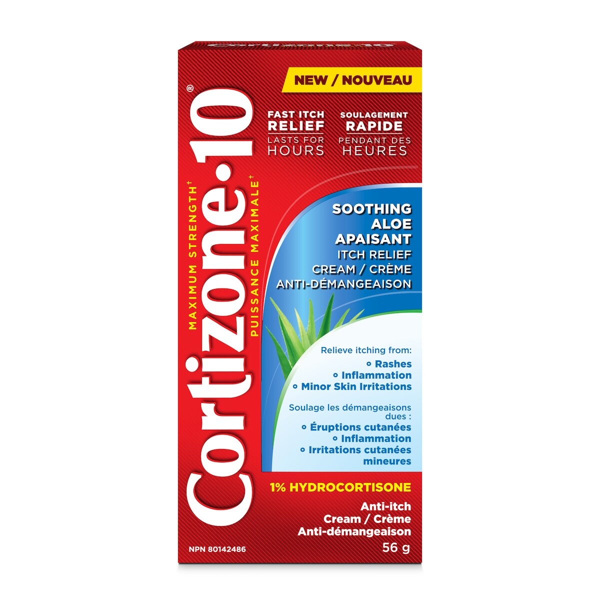 Crème anti-démangeaison Aloès apaisant, concentration maximale 1 % hydrocortisone, effet rapide, pour piqûres d’insectes, rougeurs, eczéma, psoriasis, herbe à puce, etc., 56 g