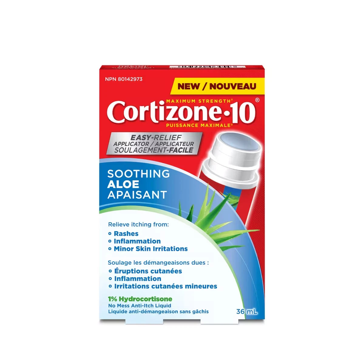 Aloès apaisant applicateur Soulagement-facile, concentration maximale 1% hydrocortisone, effet rapide, liquide anti-démangeaison pour piqûres d’insectes, éruptions, eczéma, psoriasis, herbe à puce, chêne, sumac, 36 mL