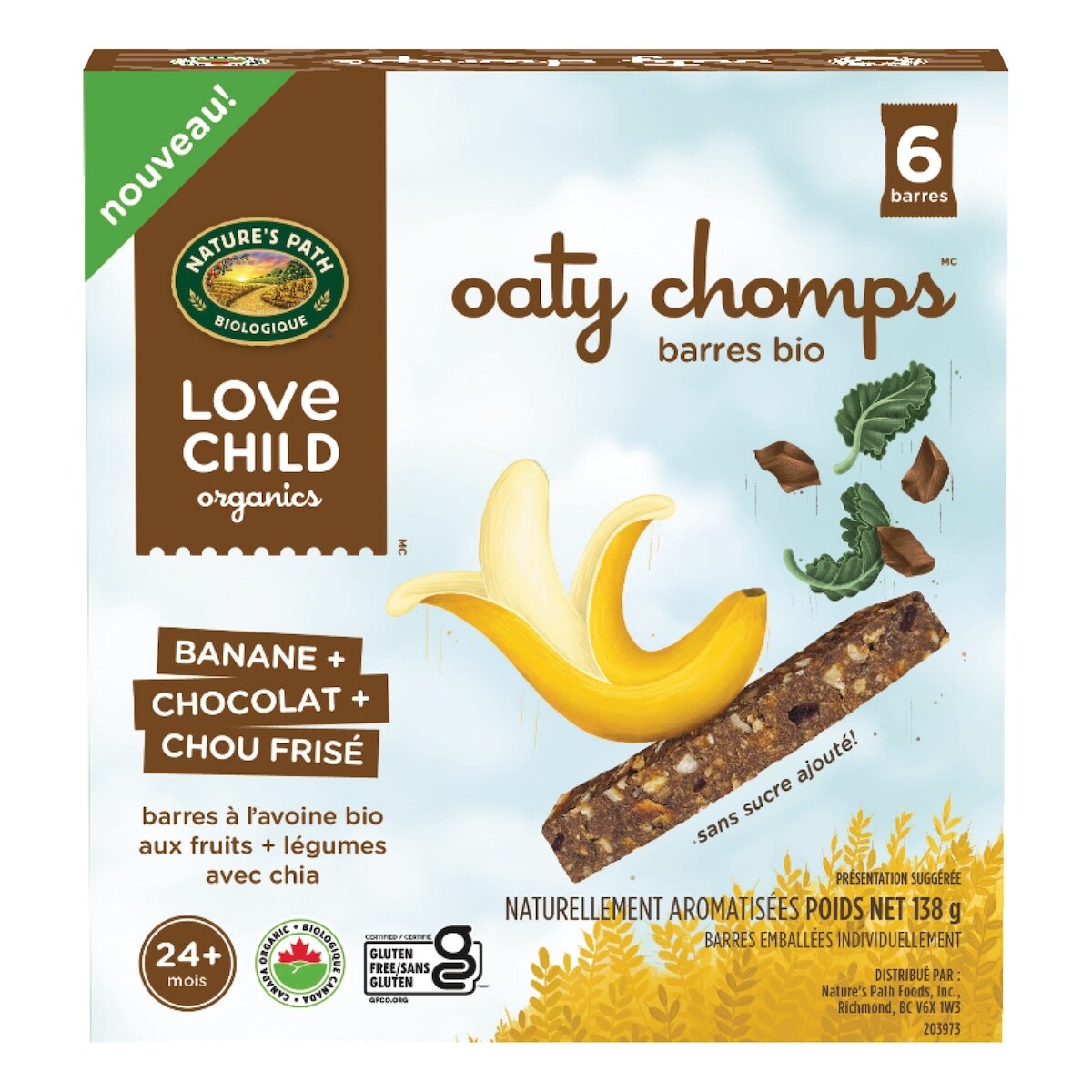 Barres collation banane + chou frisé au chocolat Oaty Chomps Love Child Organics