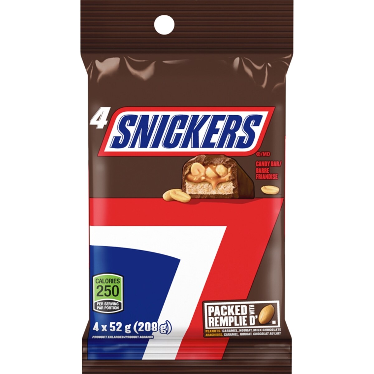Barres choc. au lait et arachides, 4 barres standards
