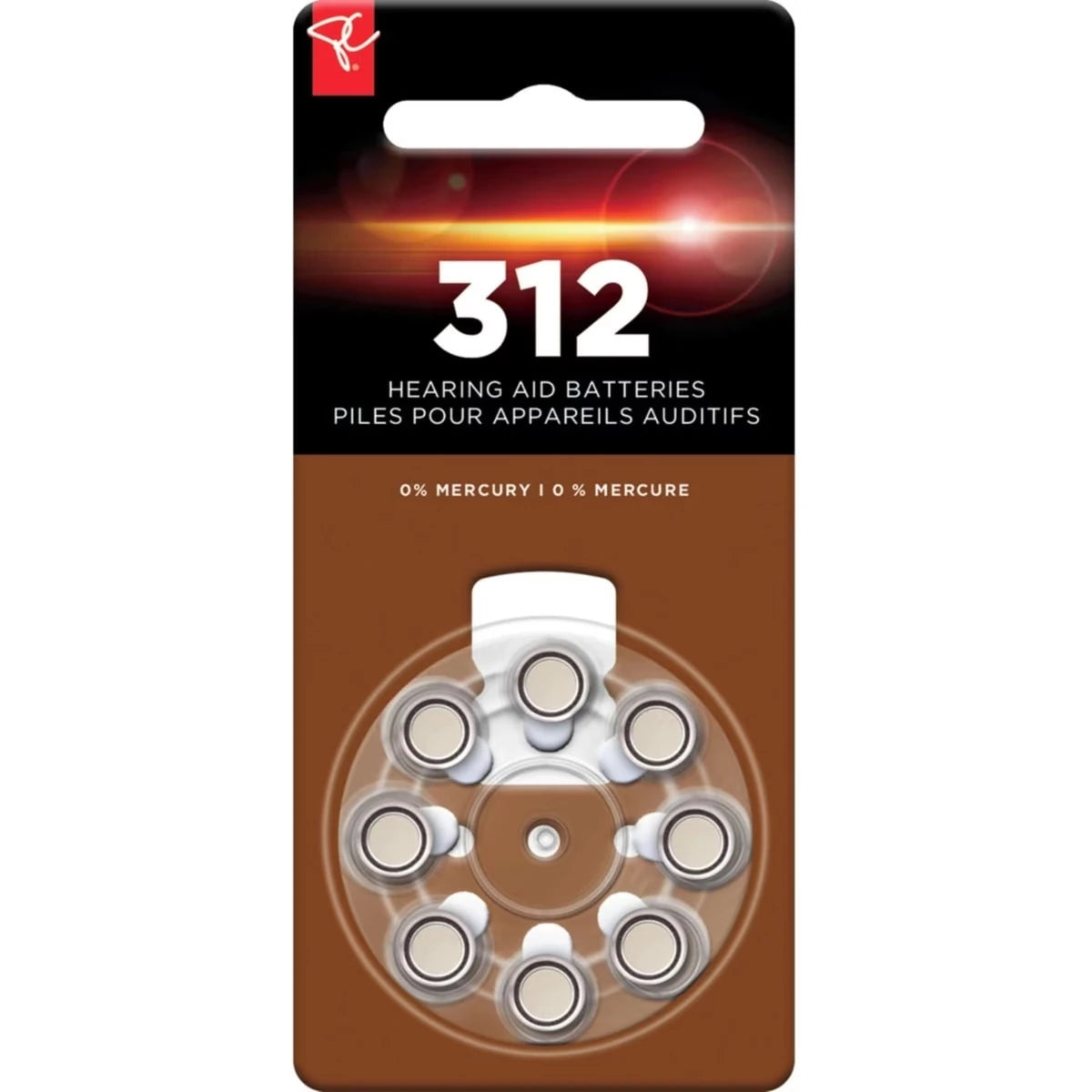 Paquet de 8Â piles pour appareils auditifs de tailleÂ 312