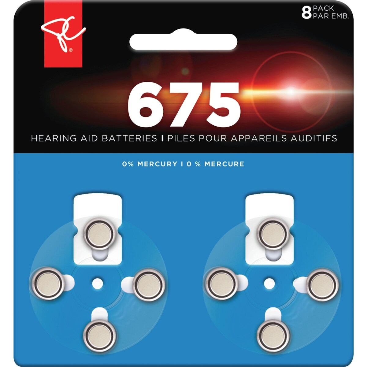 Paquet de 8 piles pour appareils auditifs de taille 675