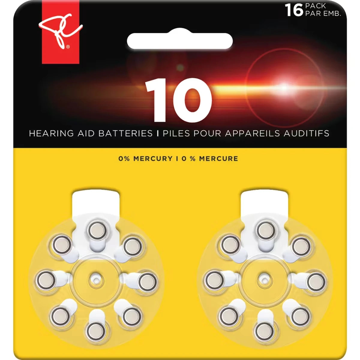 Paquet de 16 piles pour appareils auditifs de taille 10