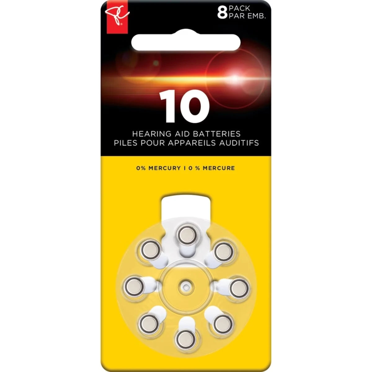 Paquet de 8 piles pour appareils auditifs de taille 10