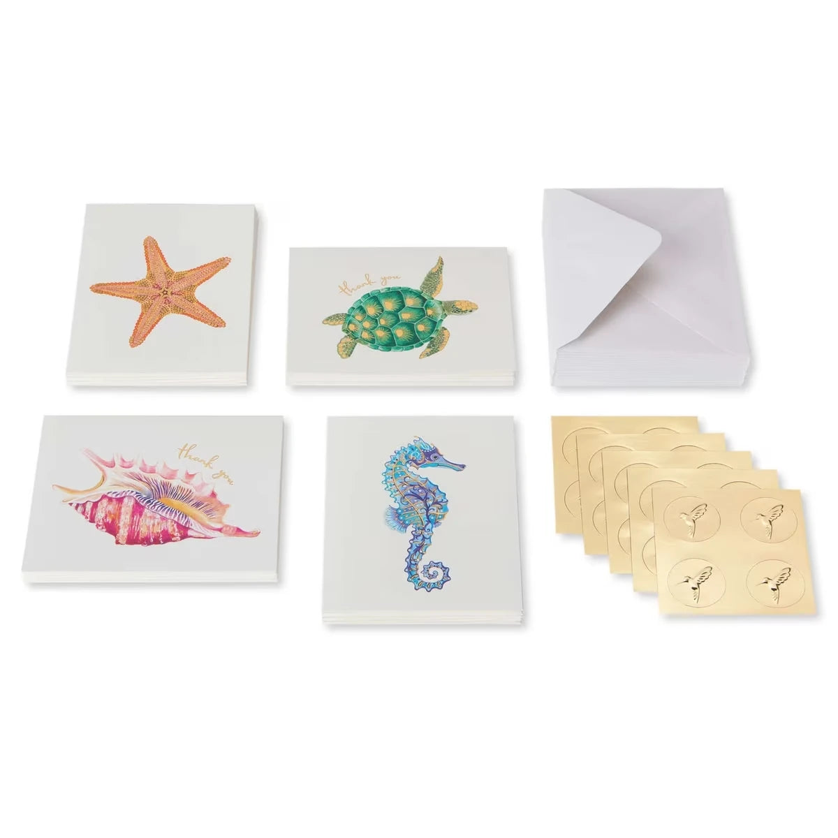 Cartes de remerciement avec enveloppes, Créatures de la mer (20 pièces)