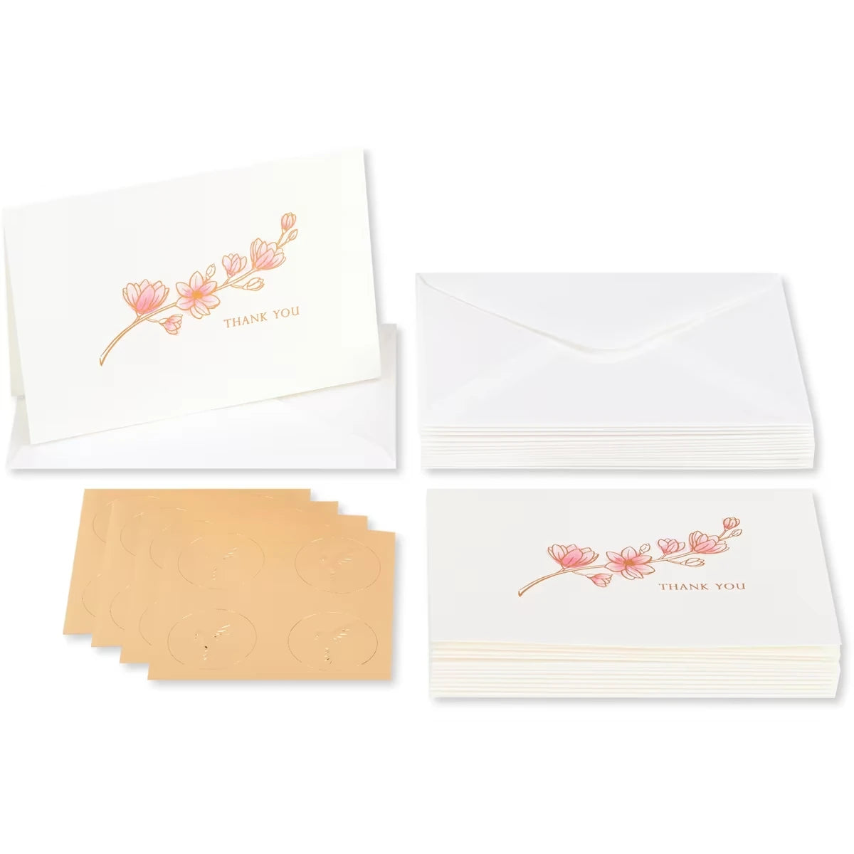 Cartes de remerciement avec enveloppes, Magnolia (16 pièces)
