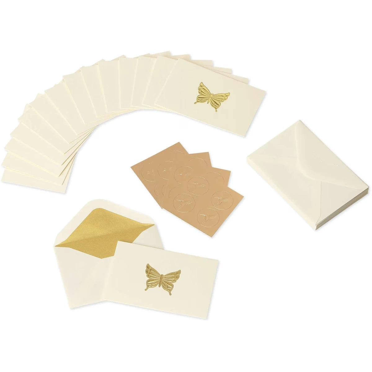 Cartes sans texte avec enveloppes, Papillon doré (16 pièces)
