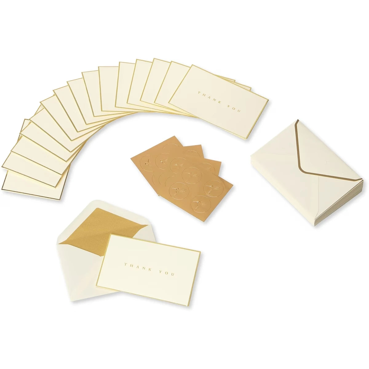 Cartes de remerciement avec enveloppes, bordure dorée (16 pièces)