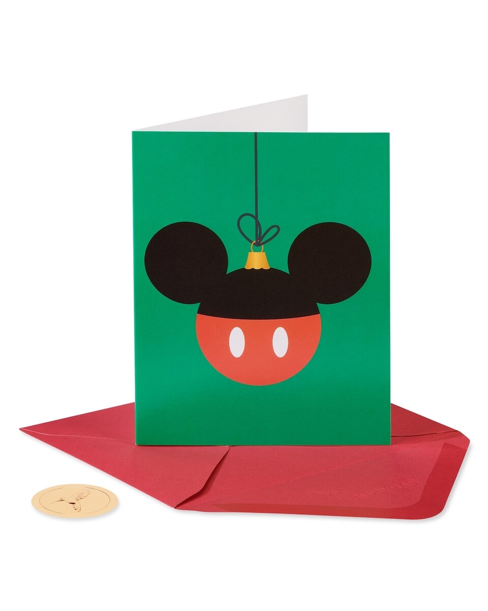 Boîte de cartes de Noël Disney avec enveloppes, le plus joyeux et le plus heureux, ornement Mickey sans paillettes (20 unités)