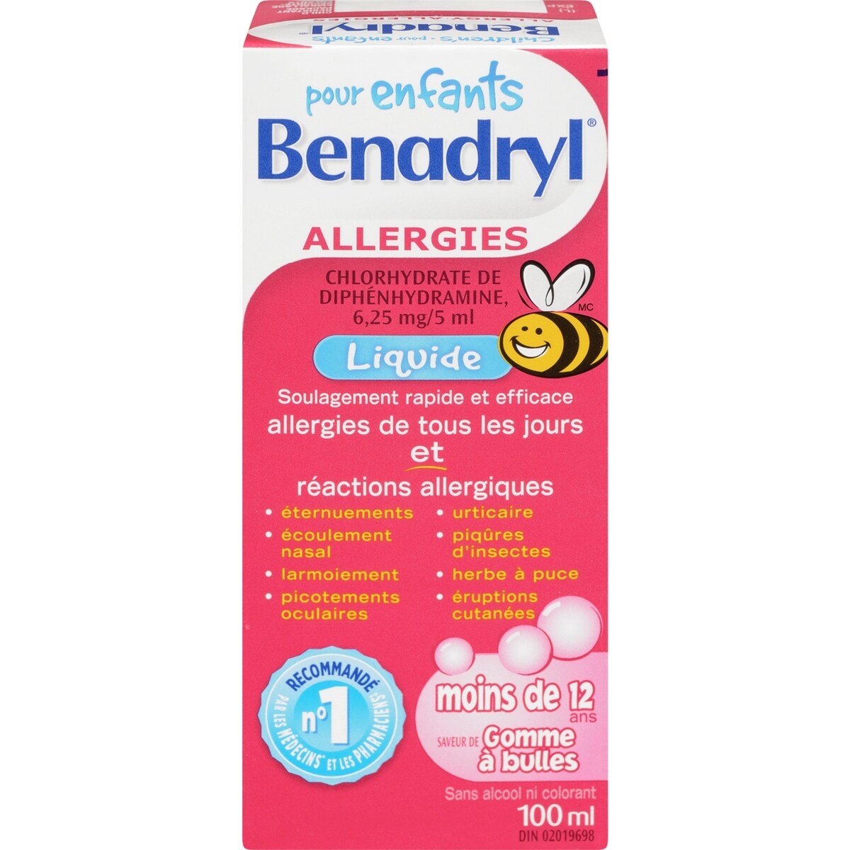 Médicament liquide contre les allergies, pour enfants, gomme à bulles