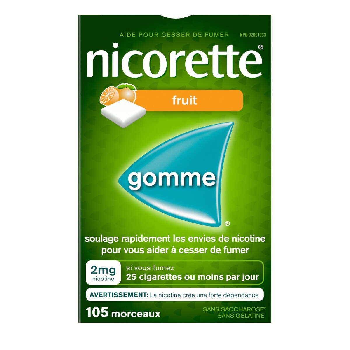 Gomme à 2 mg de nicotine, saveur de fruit frais
