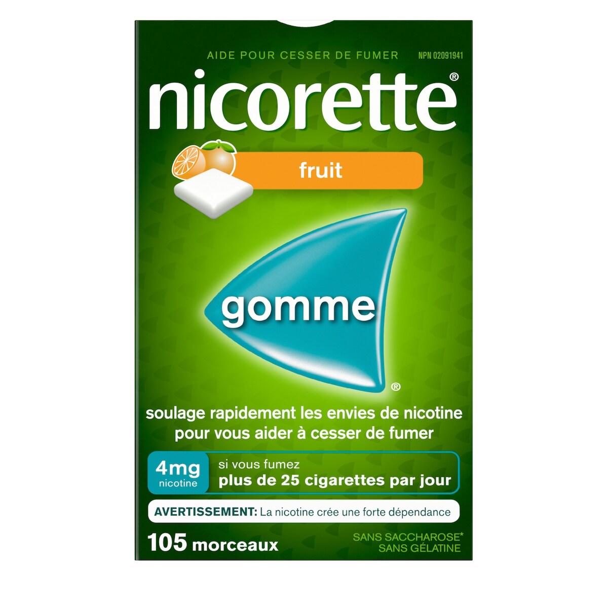 Gomme à 4 mg de nicotine, saveur de fruit frais