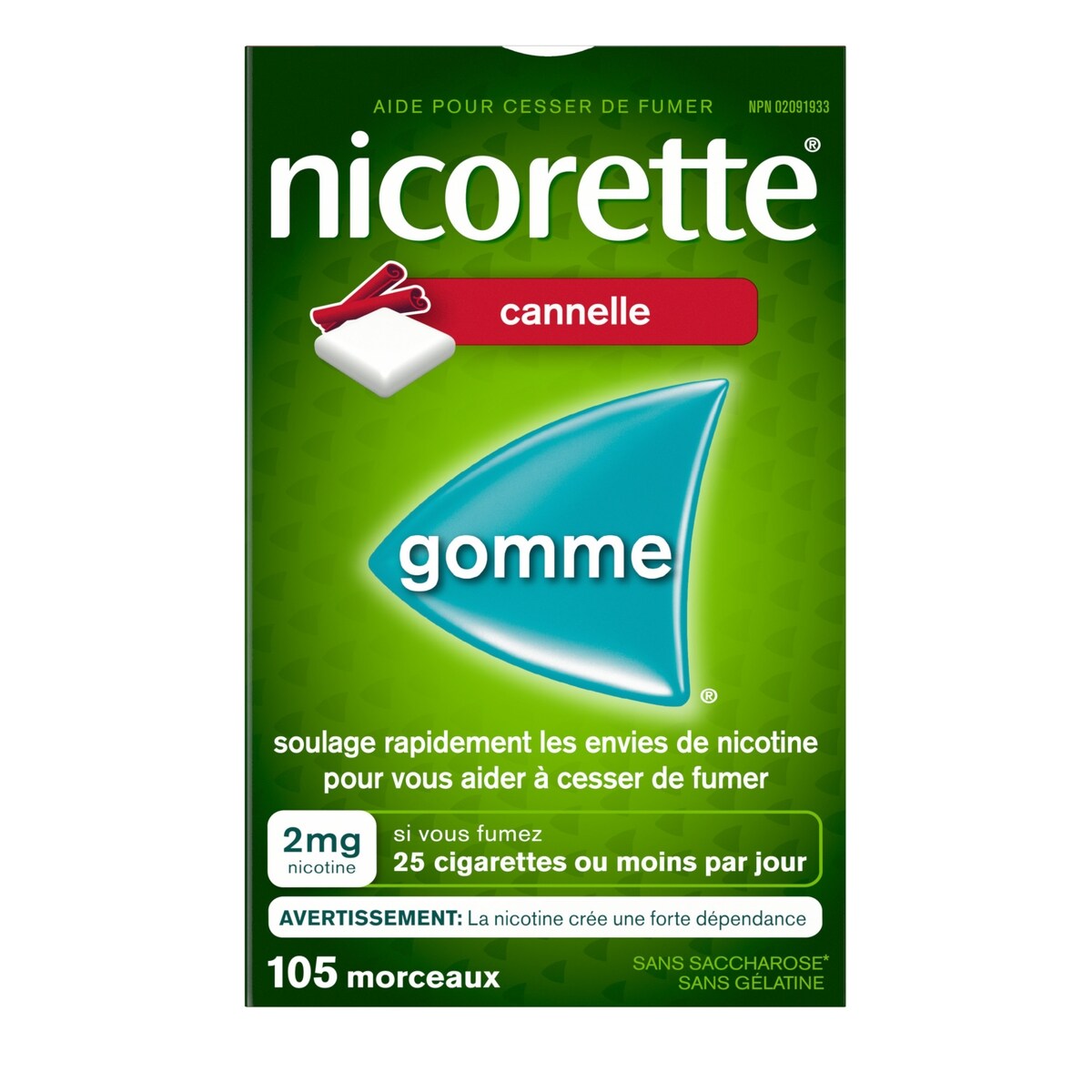 Gomme à 2 mg de nicotine, saveur de cannelle
